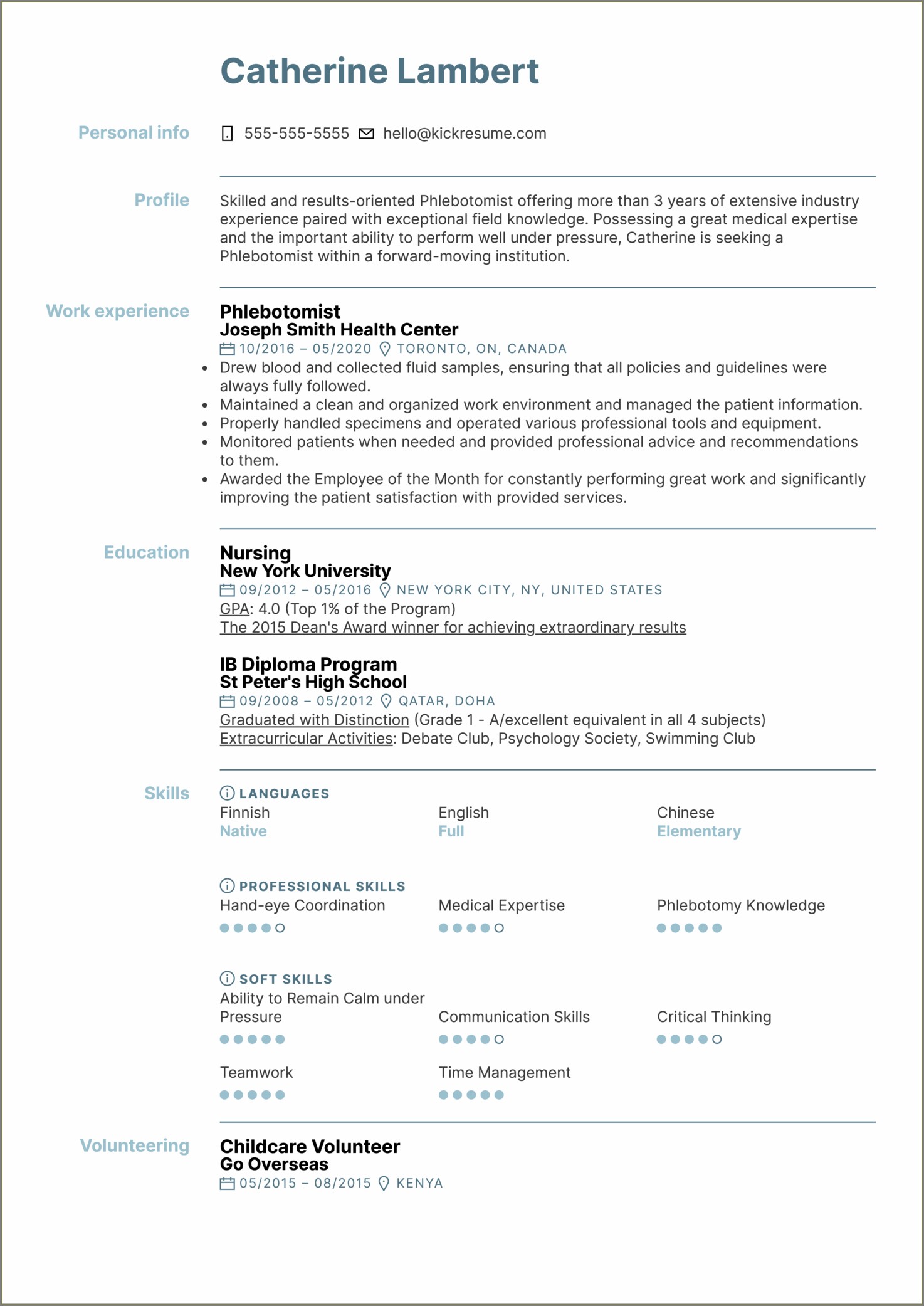 Student Phlebotomist Job Description For Resume