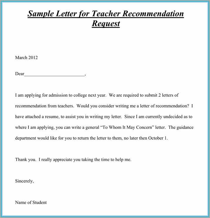 Student Resume For Teacher Recommendation Letter Example