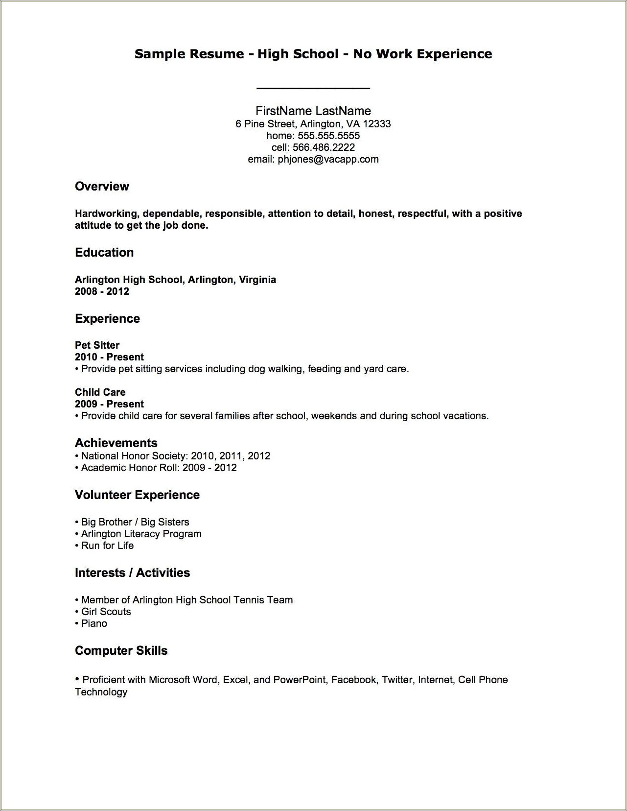 Student Resume With Little Work Experience