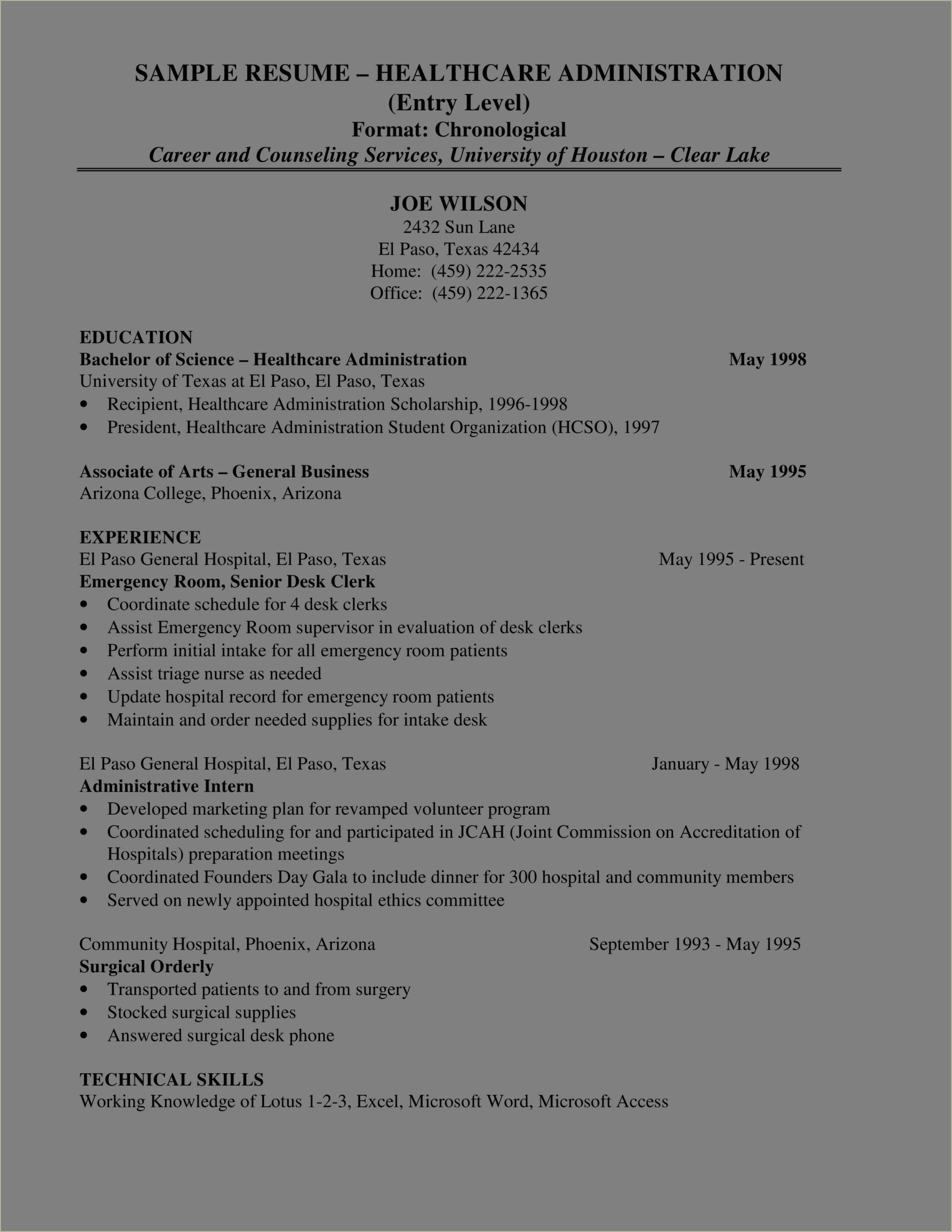 Successful Health Care Administration Resume Examples