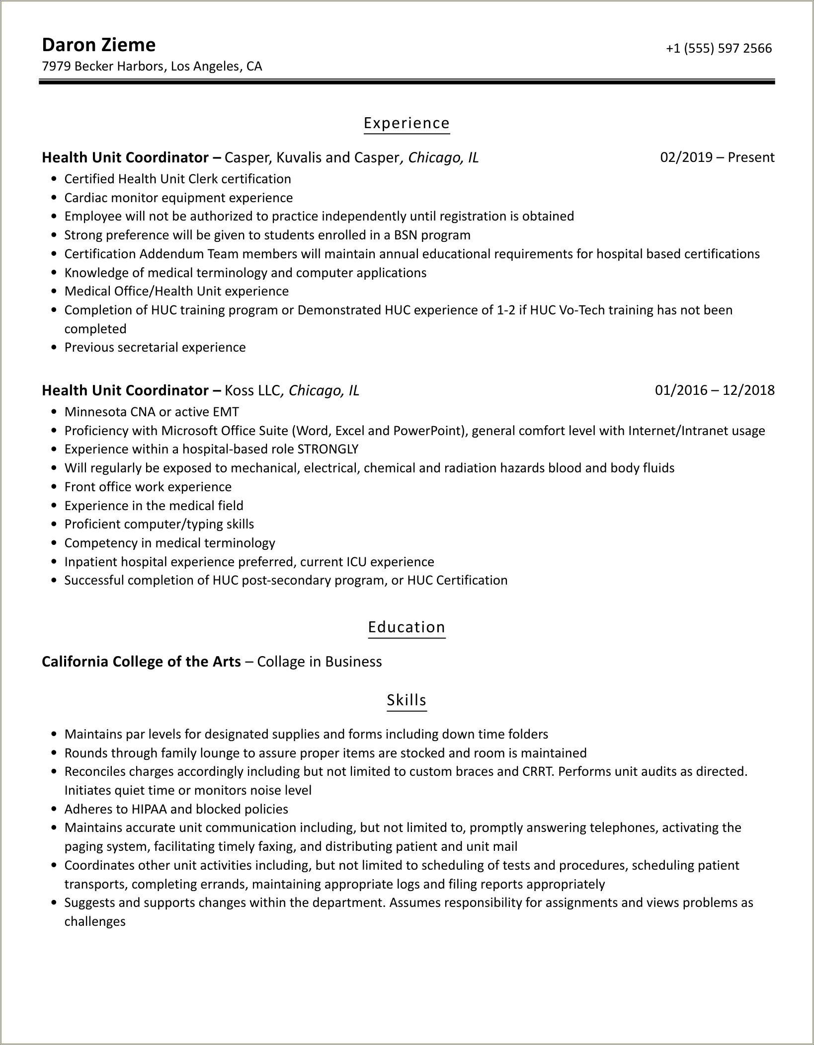 Successful Resume Objectives For Health Unit Coordinator