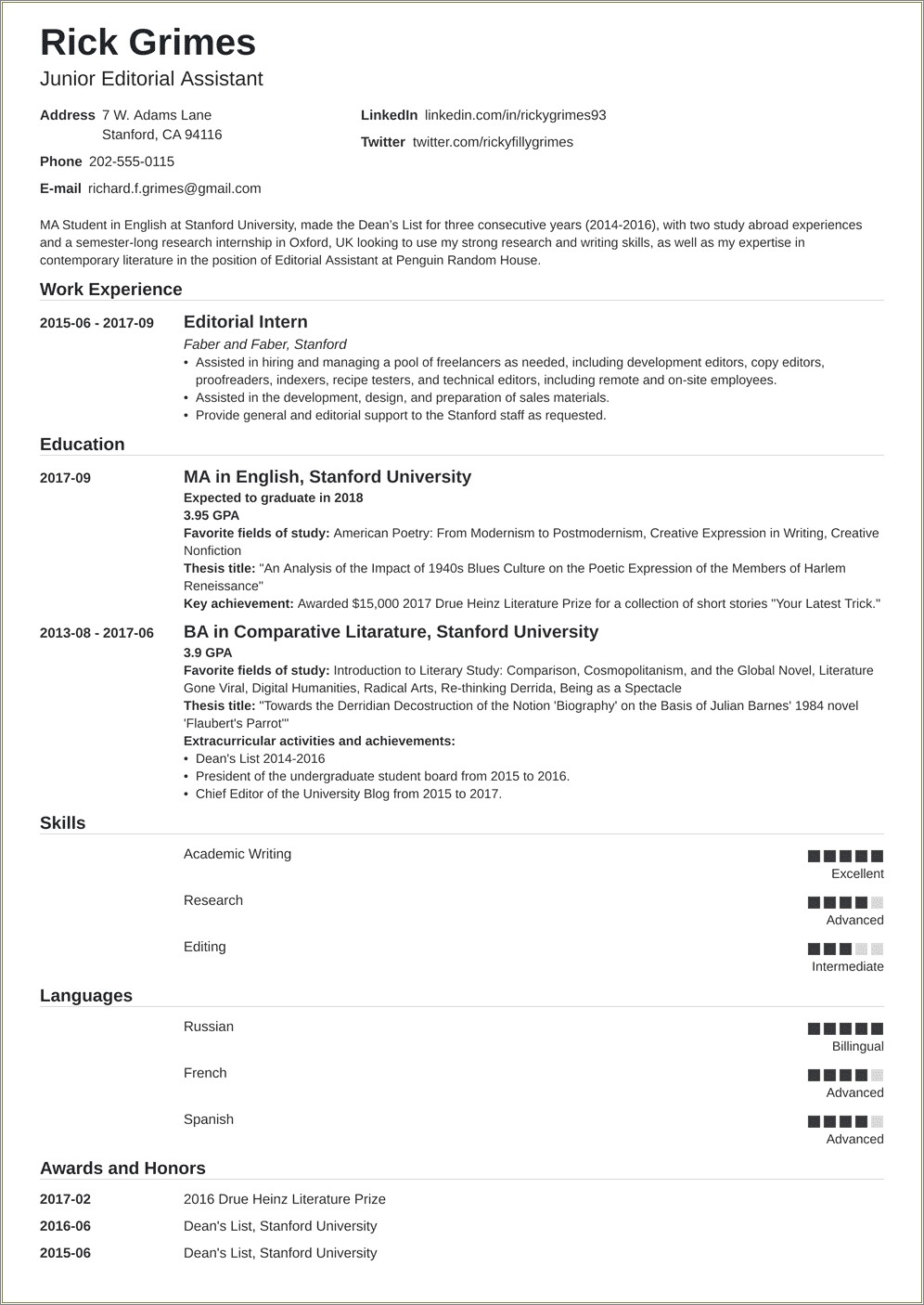 Summary At The Beginning Of A Resume