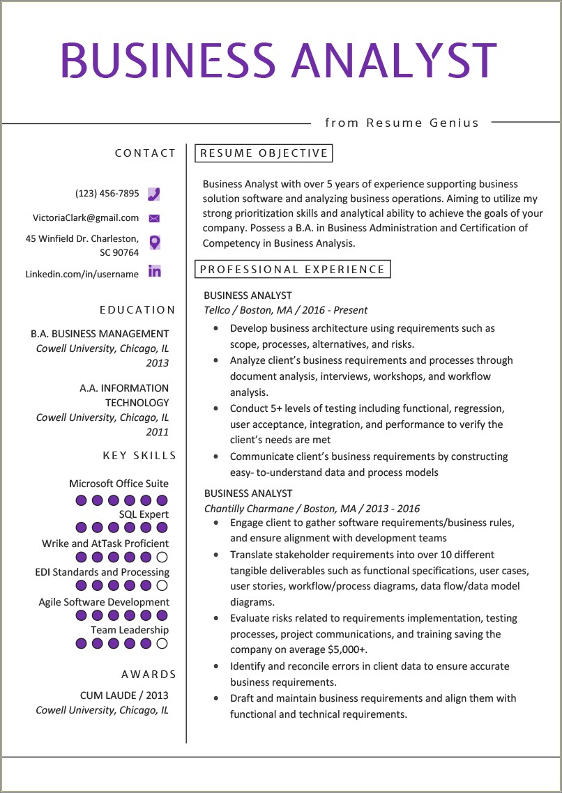 Summary Business Analyst Resume For Freshers