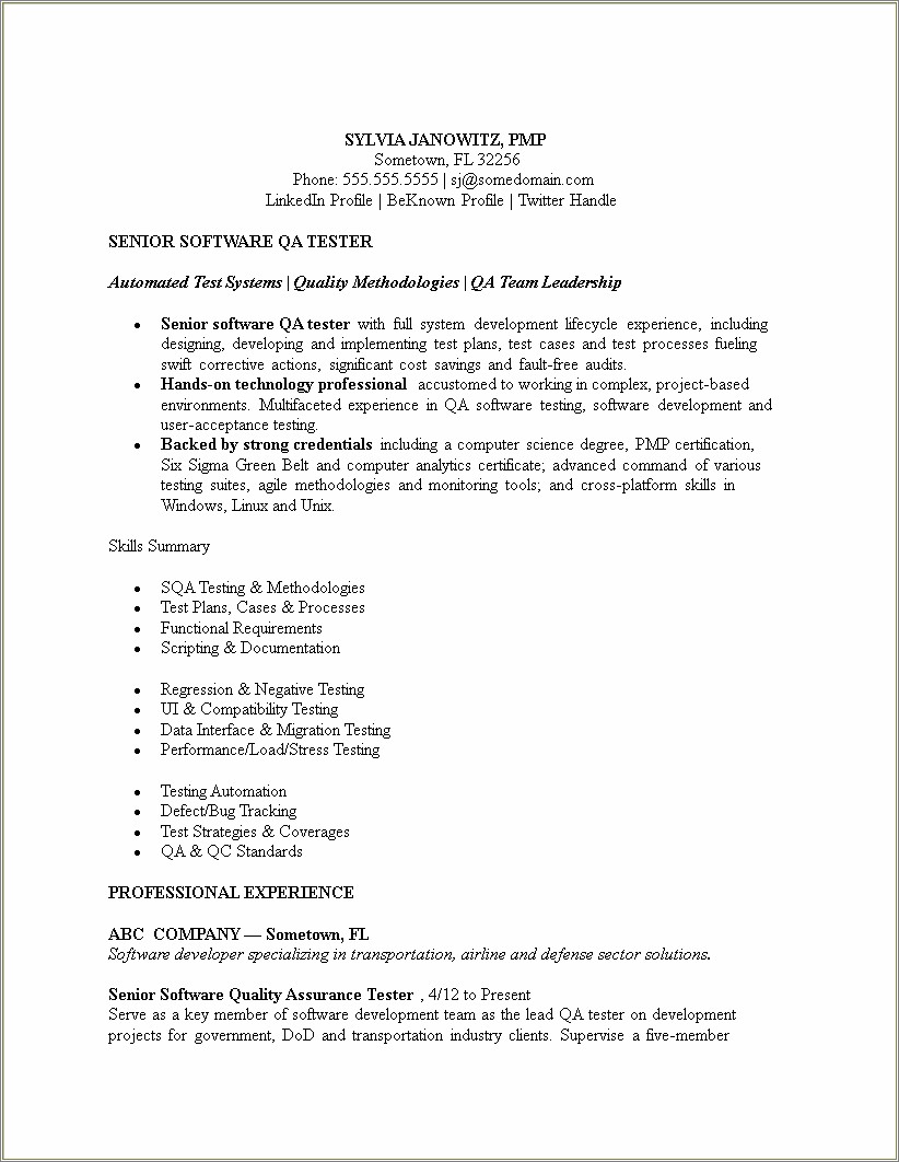 Summary Examples For Tester Resume