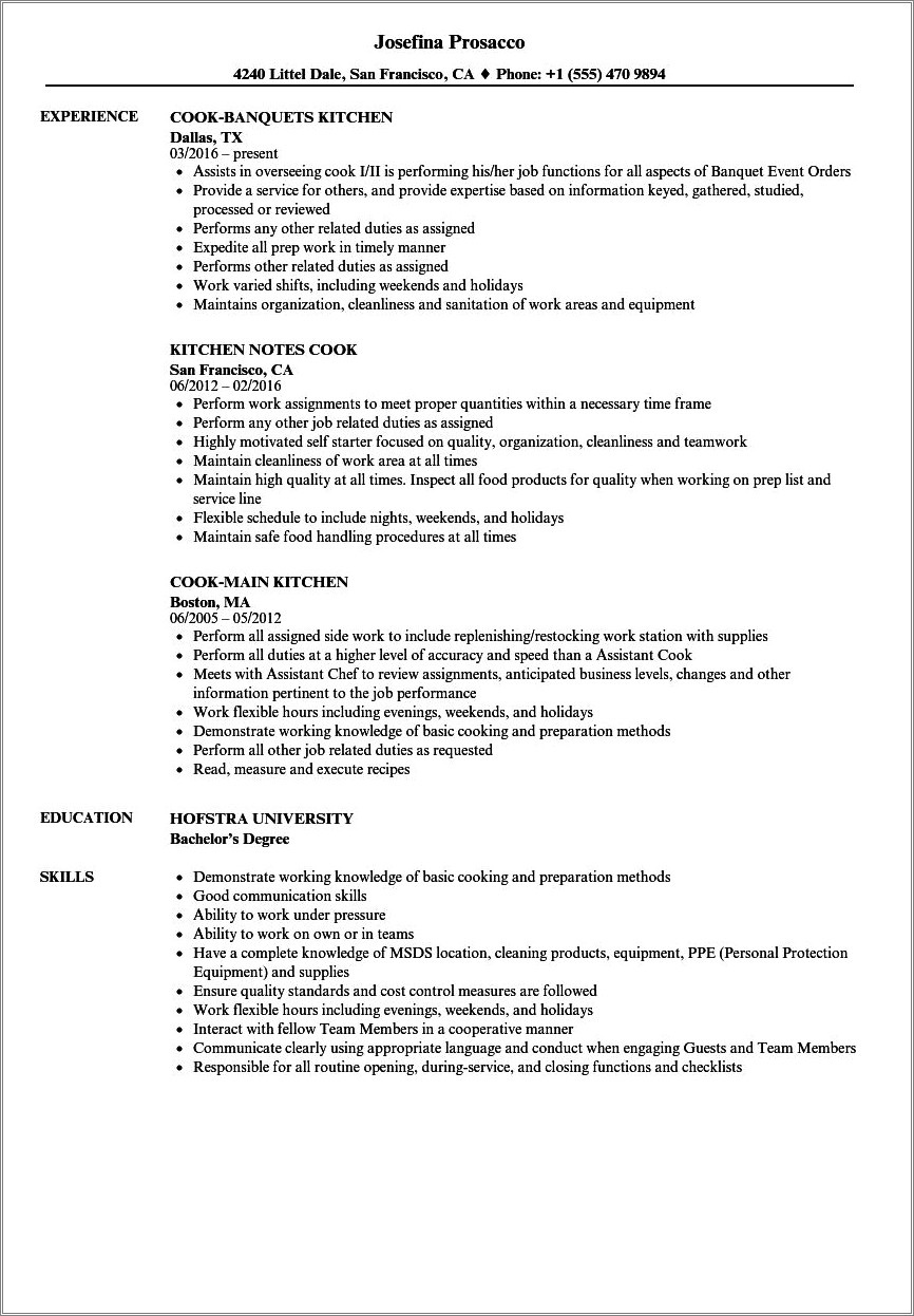 Summary For A Cook Resume Copy And Paste