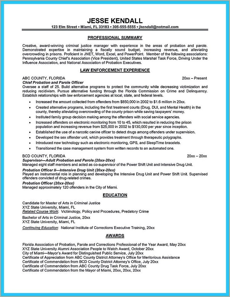 Summary For A Correctional Officer Resume