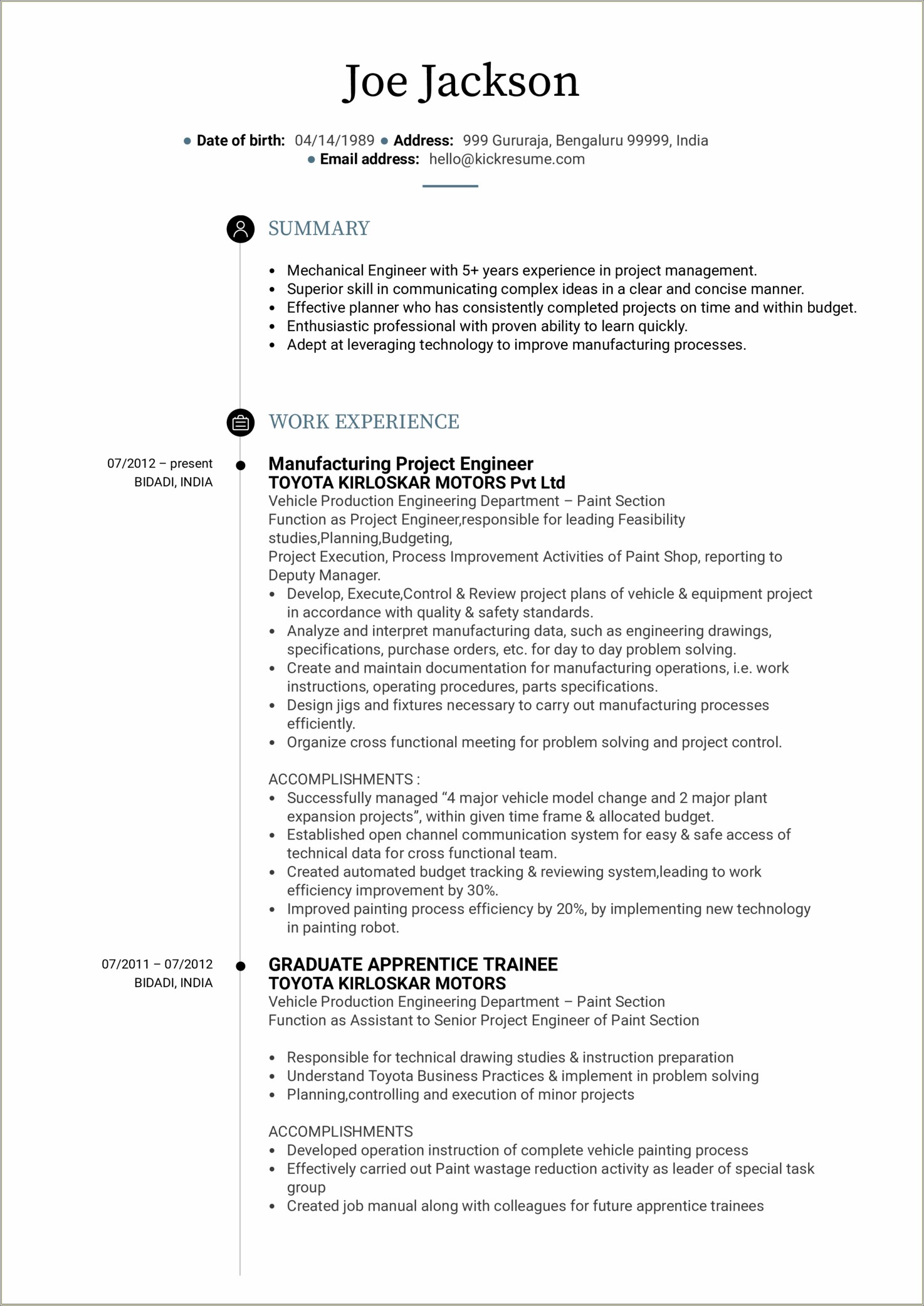 Summary For A Engineer Resume