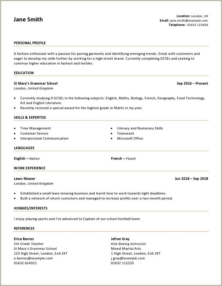 Summary For A Resume For Tens