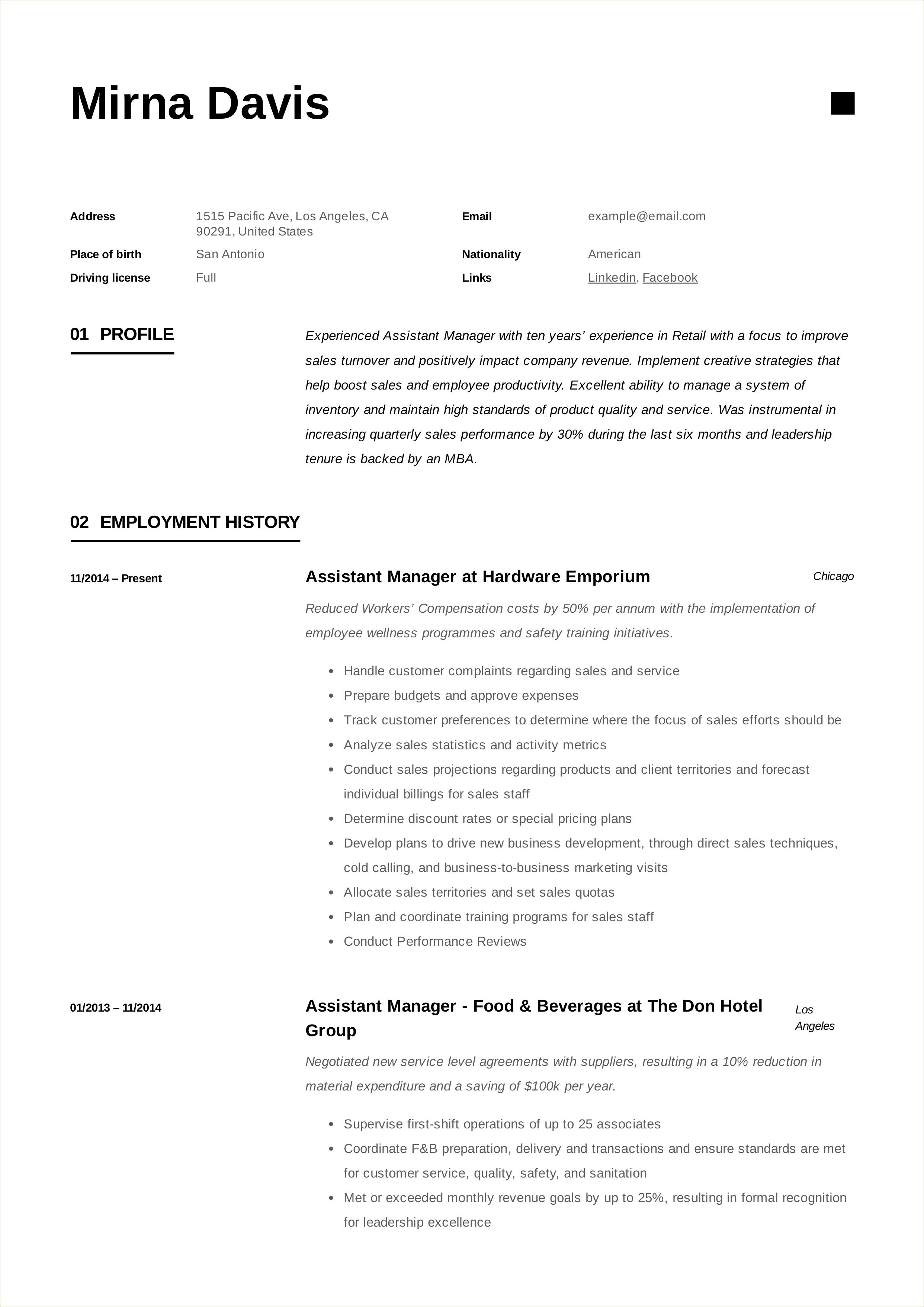 Summary For An Assistant Manager Resume