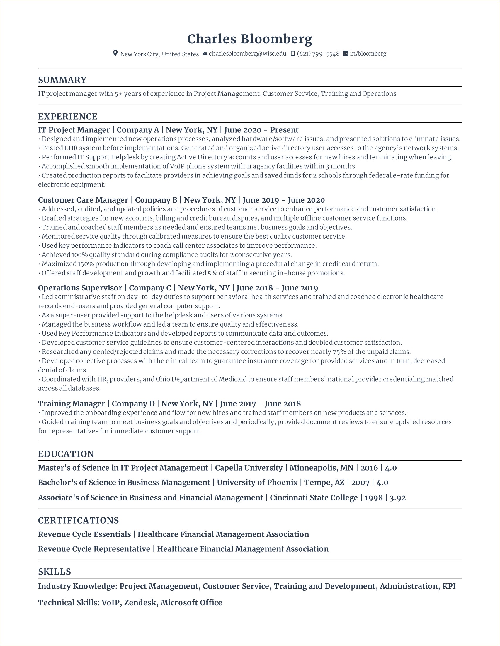 Summary For Associate Project Manager Resume