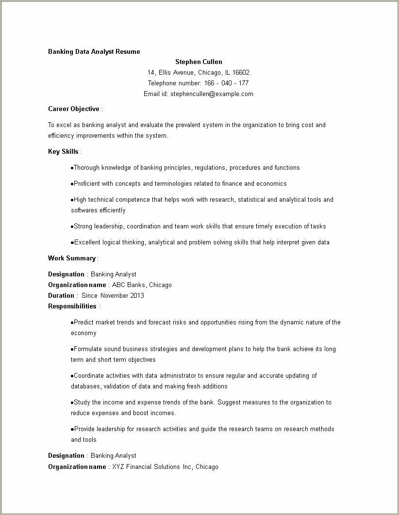 Summary For Data Analyst Resume Examples