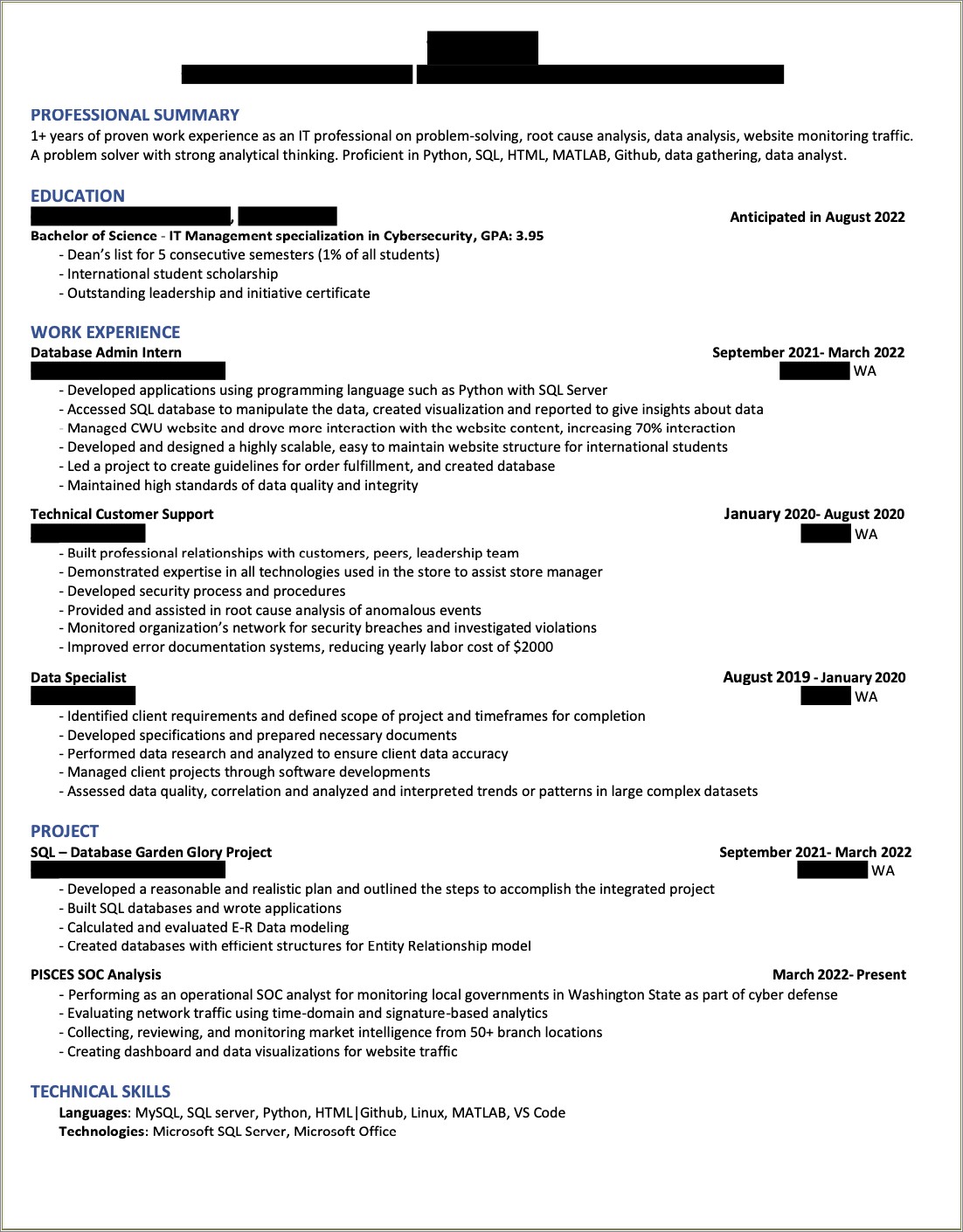 Summary For Data Quality Specialist Resume