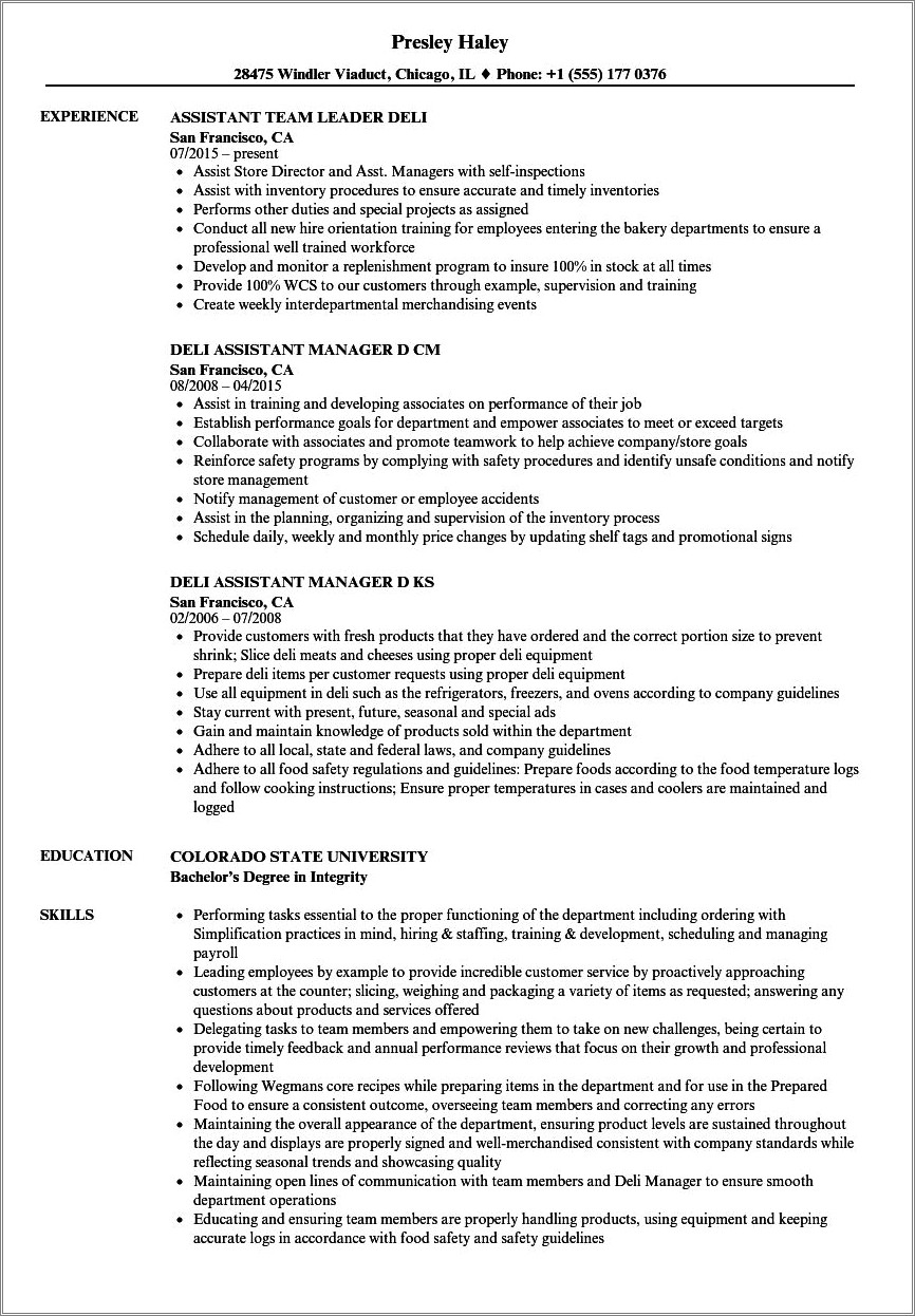 Summary For Deli Worker For Resume