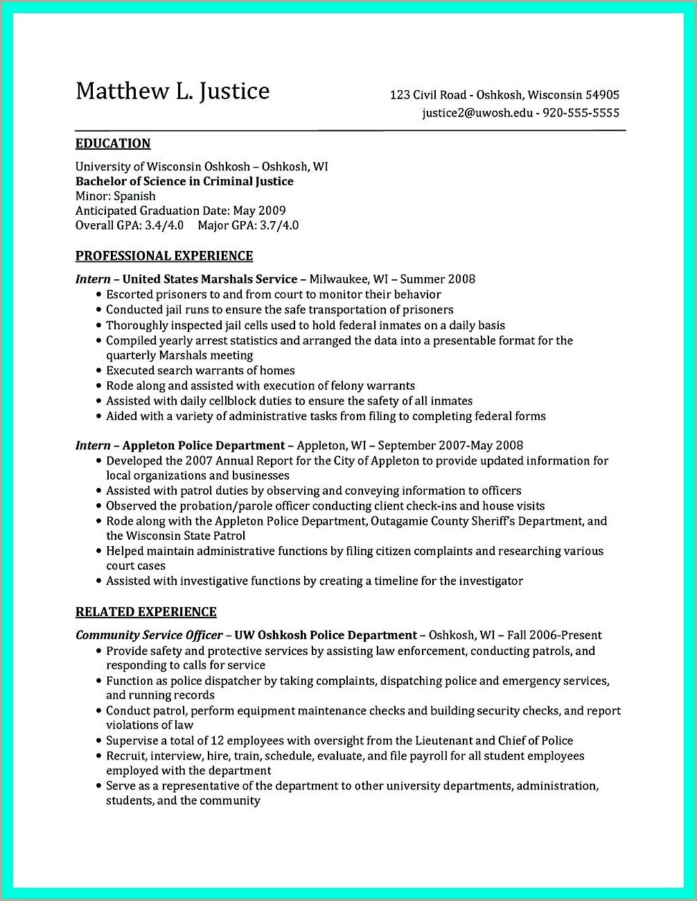 Summary For Linkedin Criminal Justice Resume