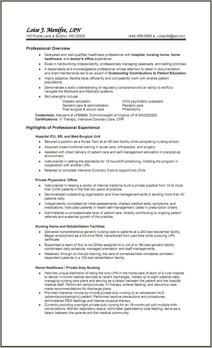 Summary For Lpn Resume New Grad