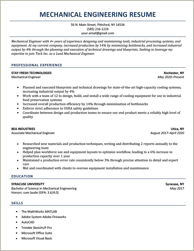 Summary For Resume Example Of Mechanical Engineer