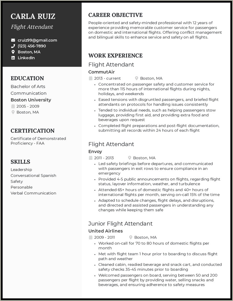 Summary For Resume Flight Attendant Candidate