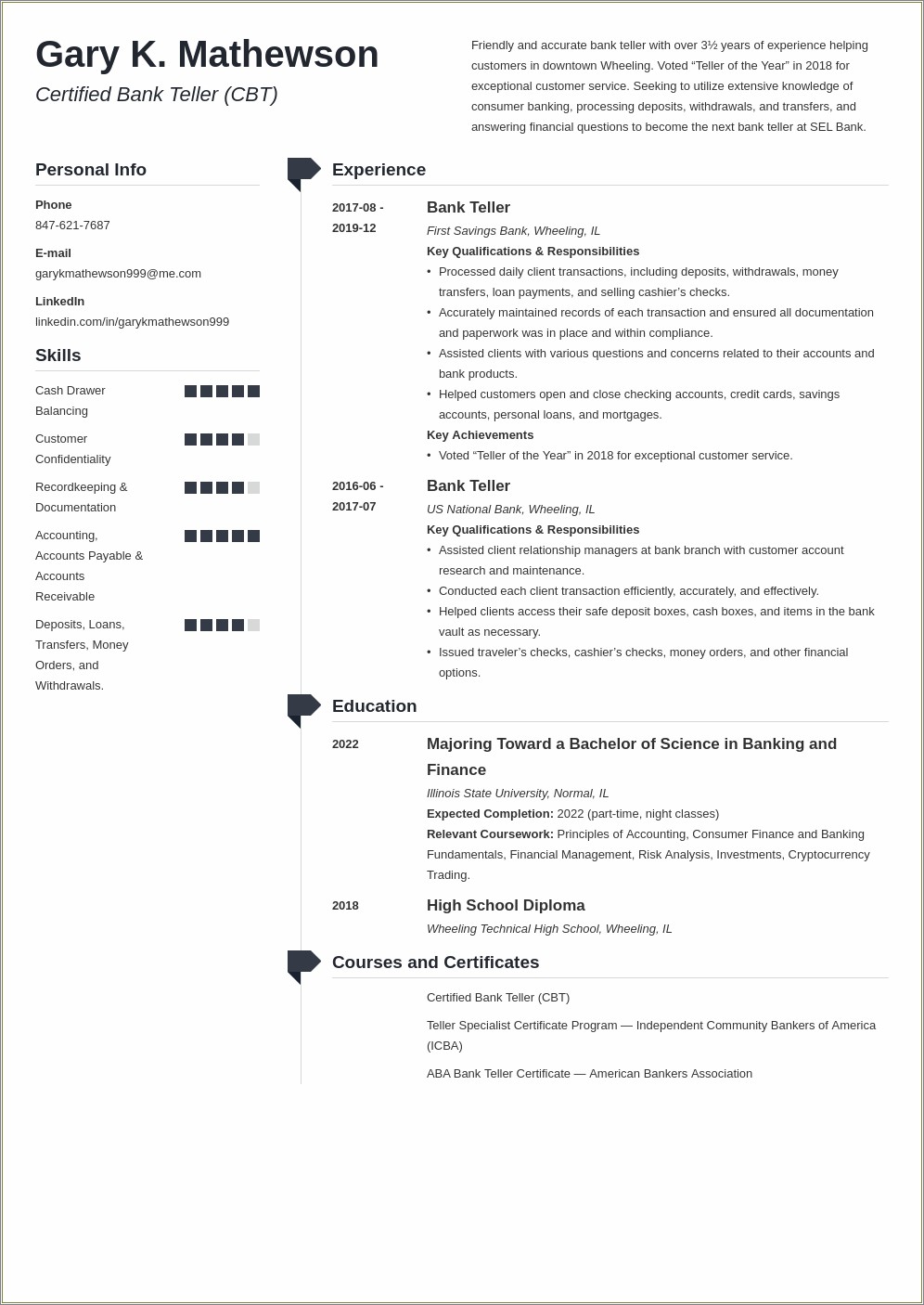 Summary For Resume For Bank Teller