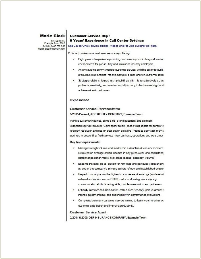 Summary For Resume For Customer Service Representative Examples