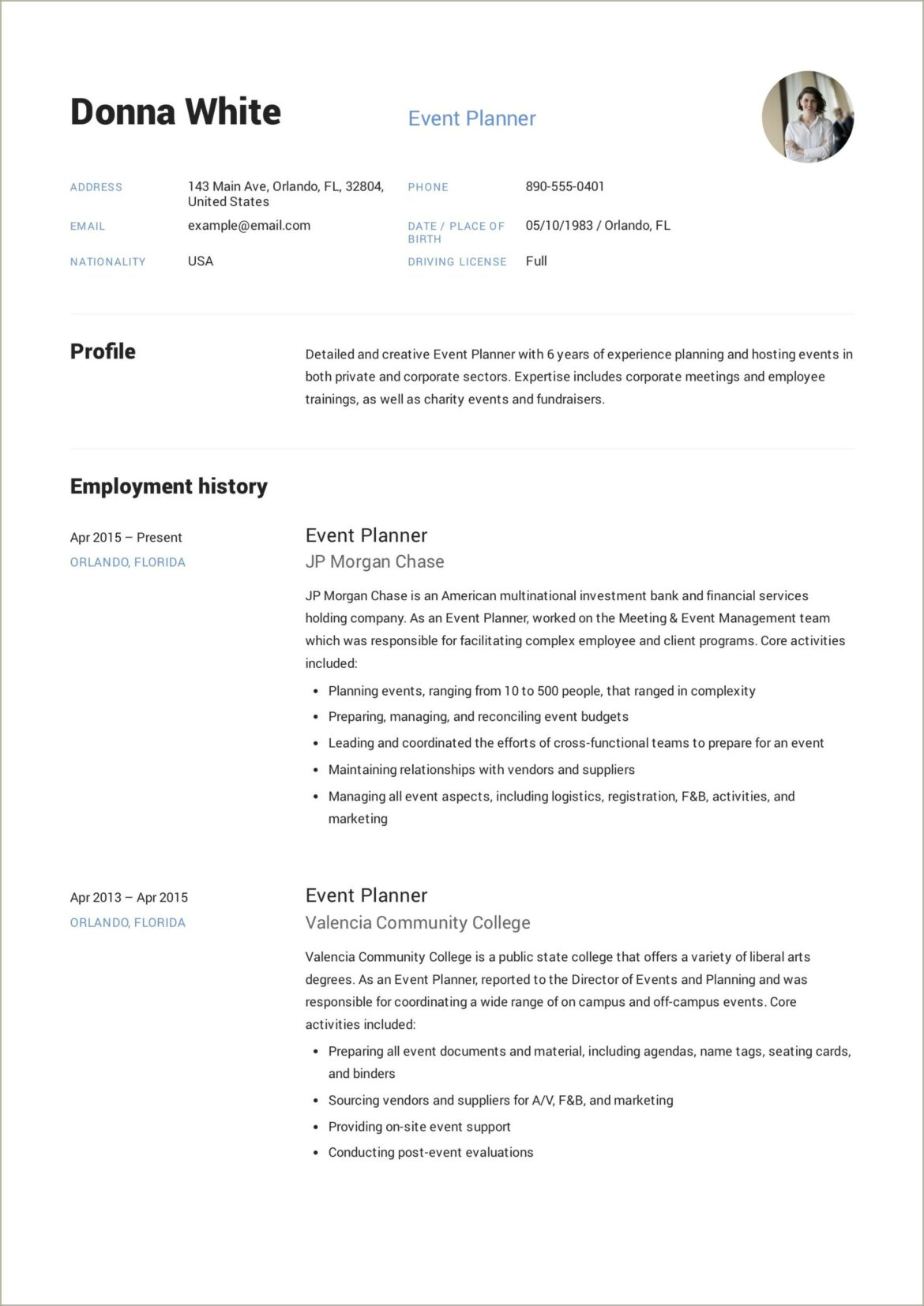 Summary For Resume For Event Planner