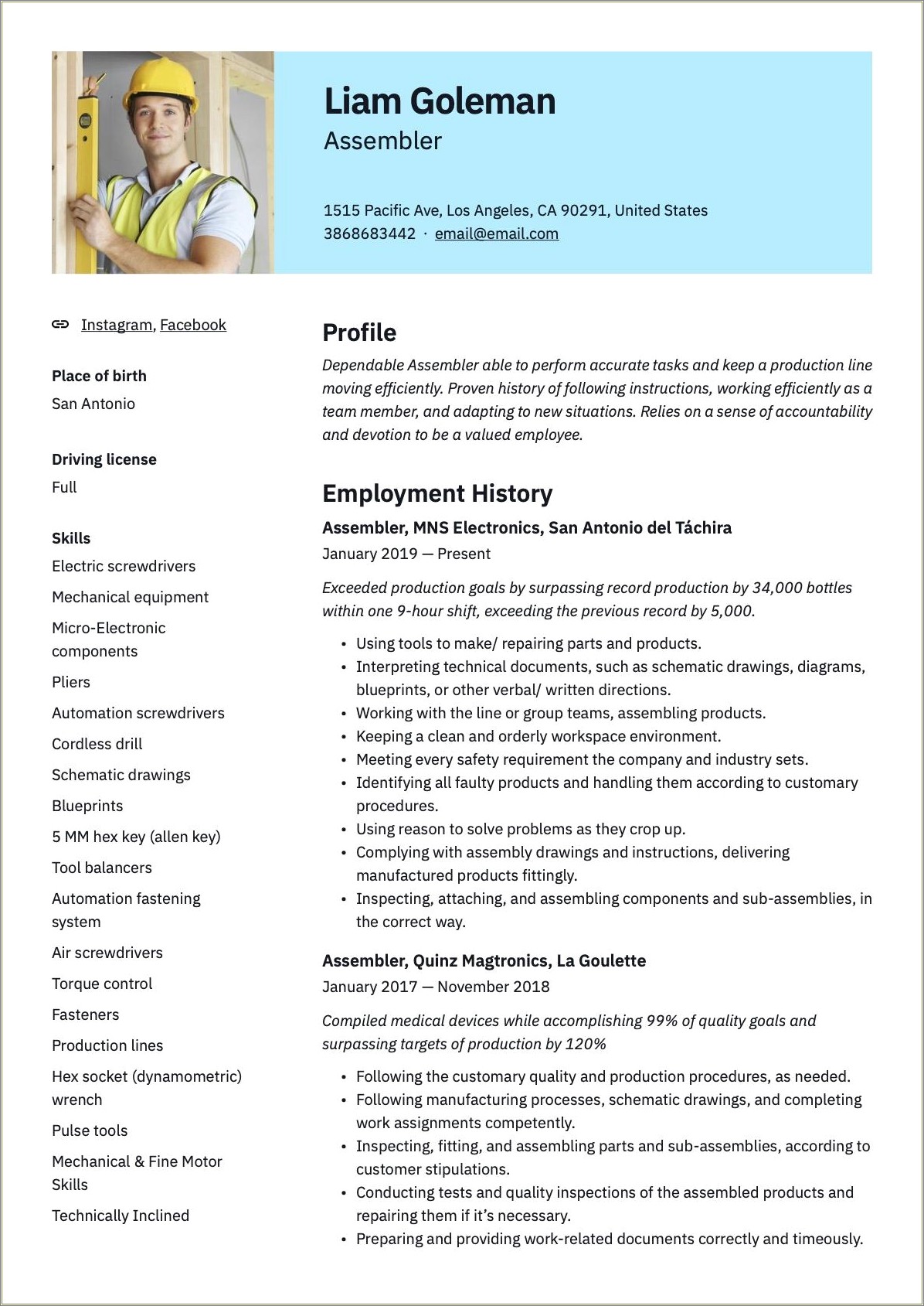 Summary For Resume For Light Assembler