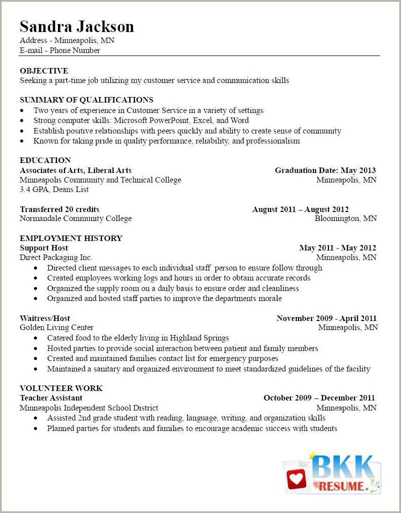 Summary For Resume For Partime Job