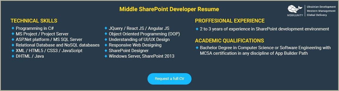 Summary For Resume For Sharepoint Developer