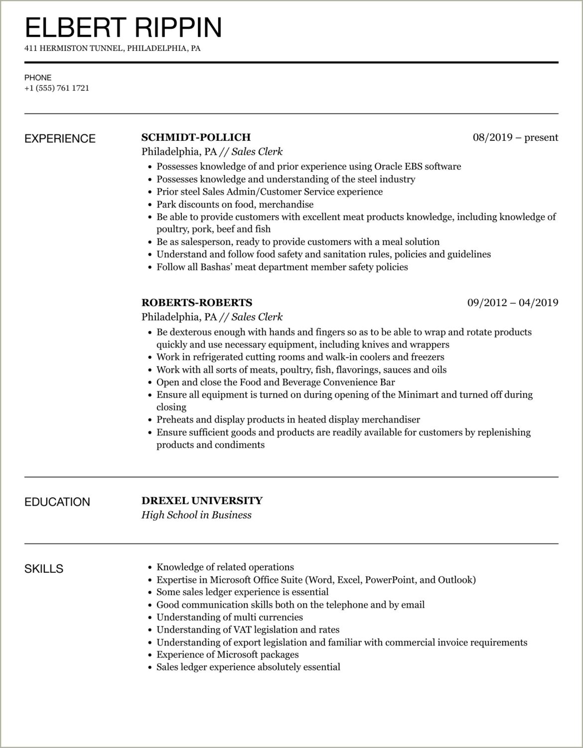 Summary For Resume For Store Clerk