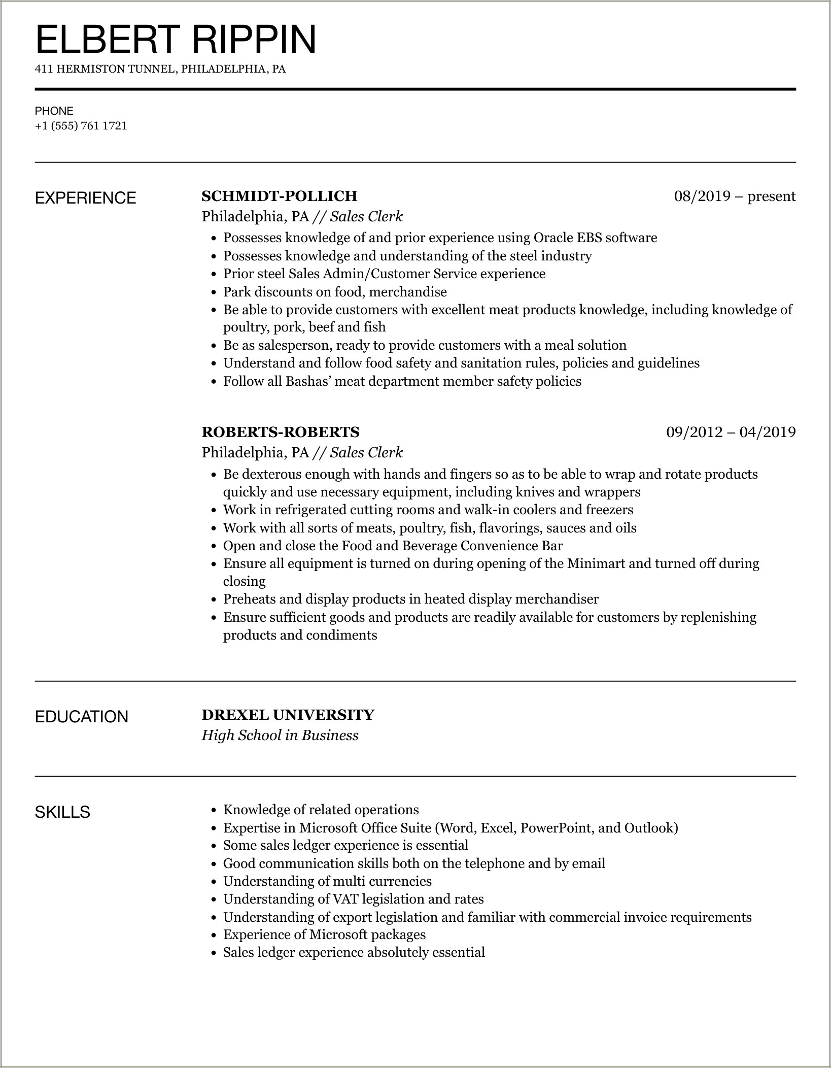 Summary For Resume For Store Clerk