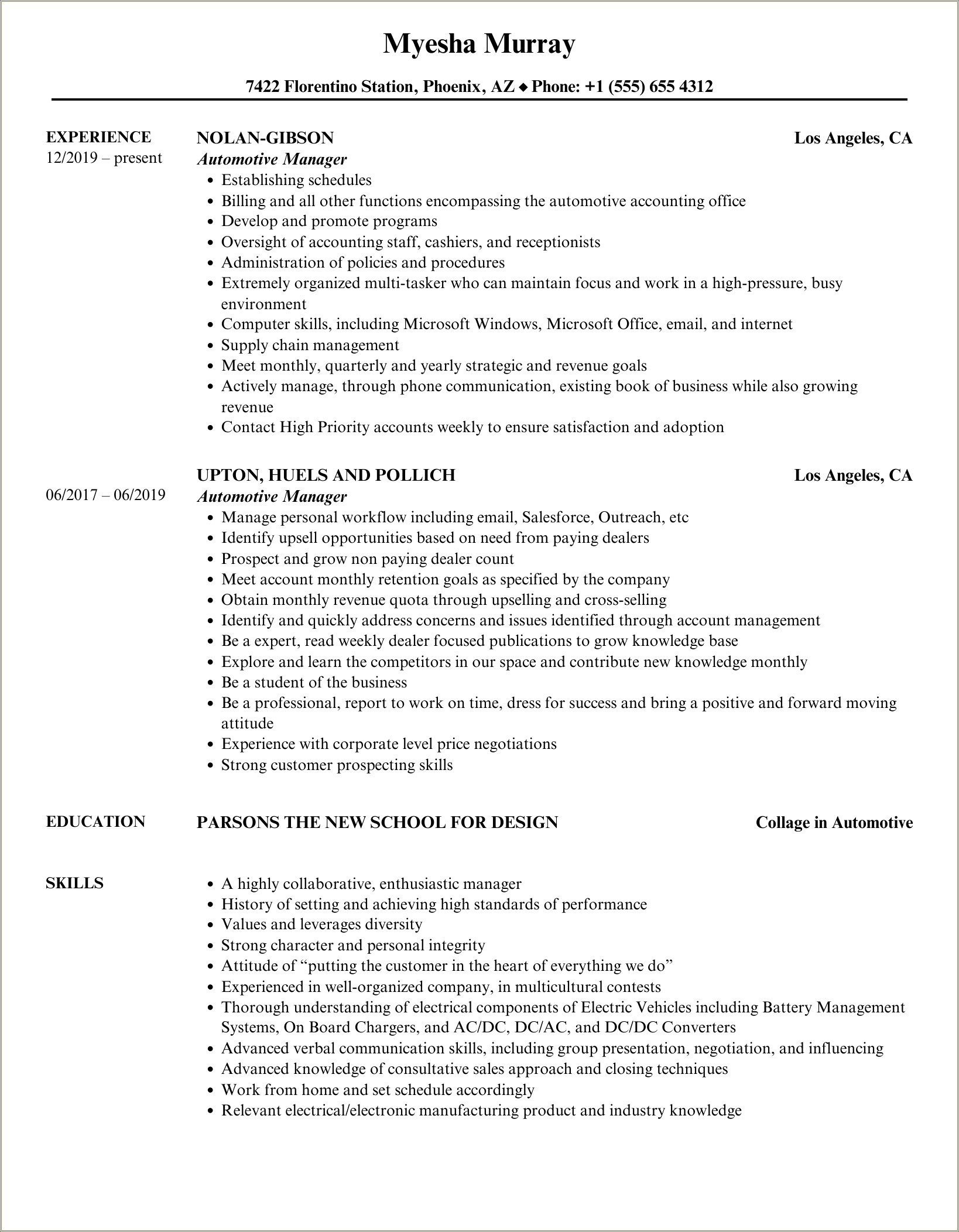 Summary For Resume Vehicle Electronics Program Manager