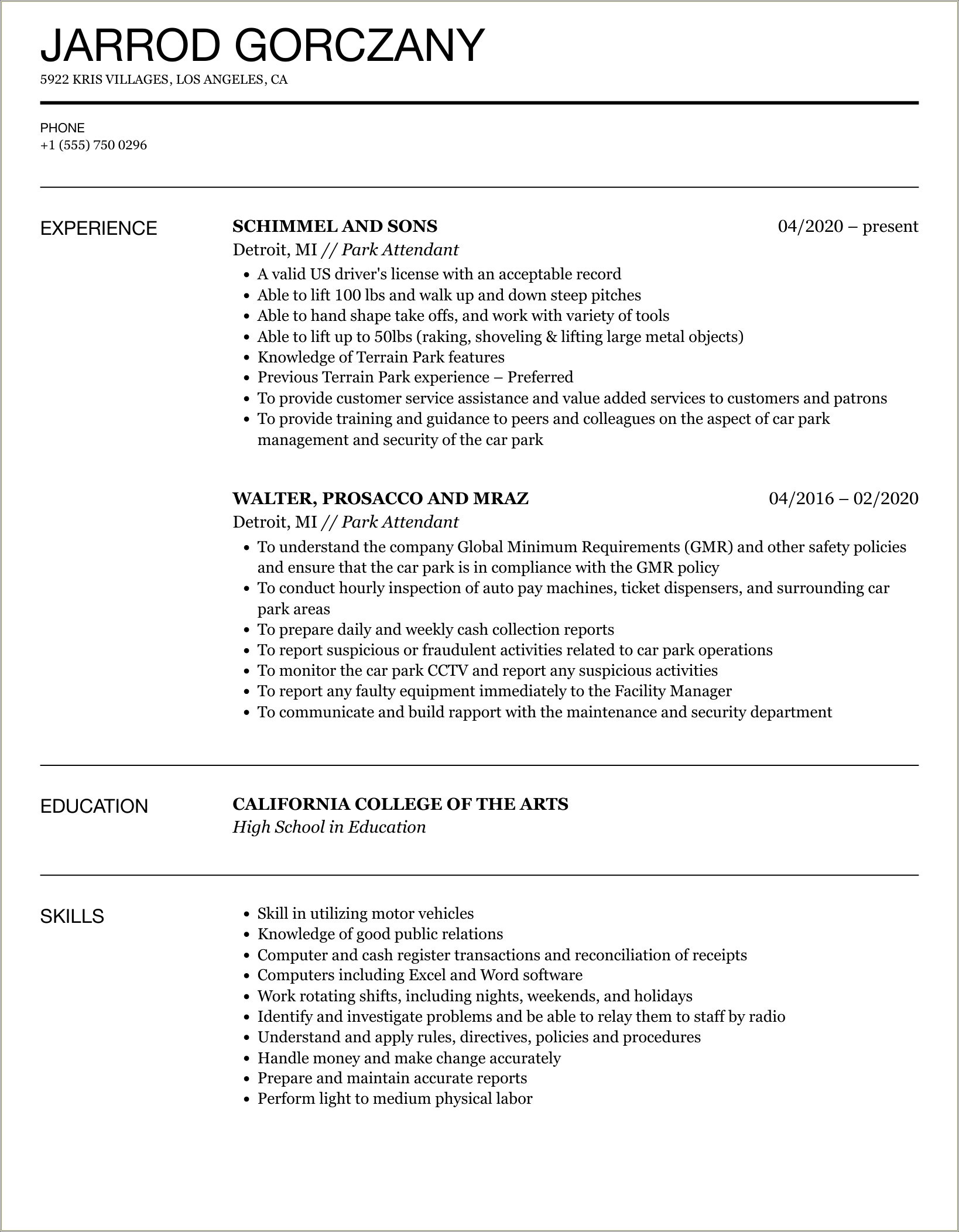 Summary For Your Resume For Kids Amusement Park