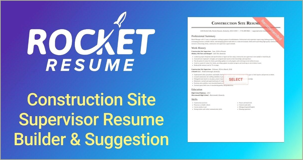 Summary In Civil Site Supervisor's Resume