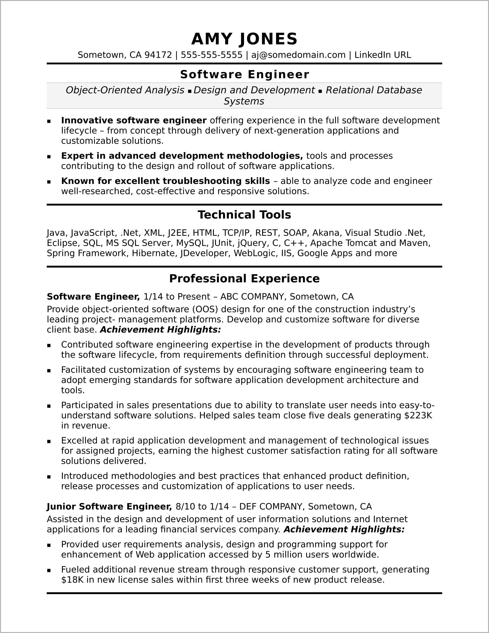 Summary In Resume For Database Engineer