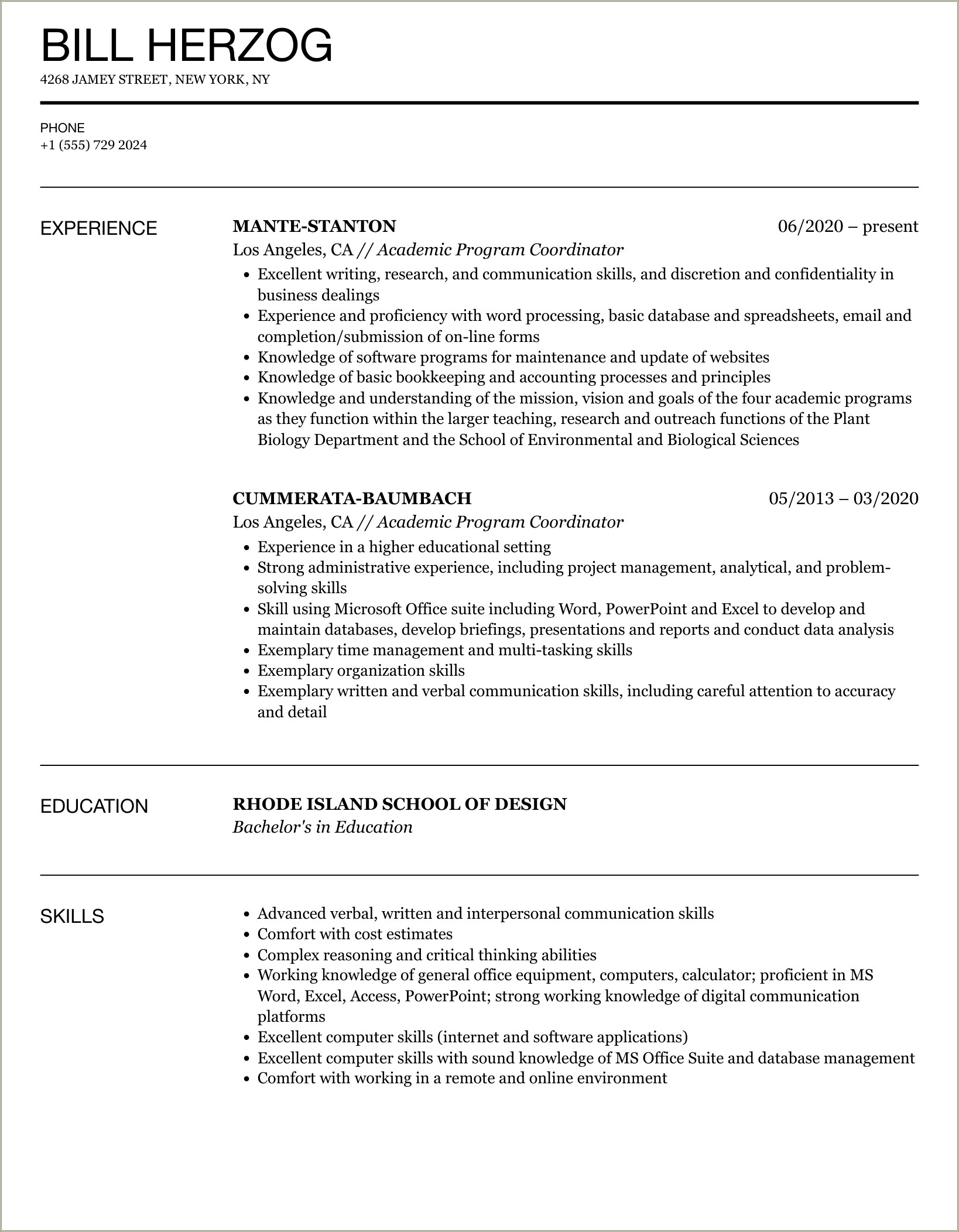 Summary In Resume For Phd Program