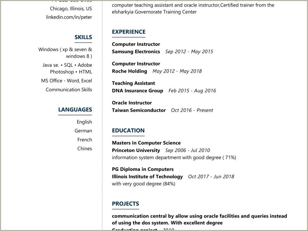 Summary Of A Computer Science Lecturer In Resume