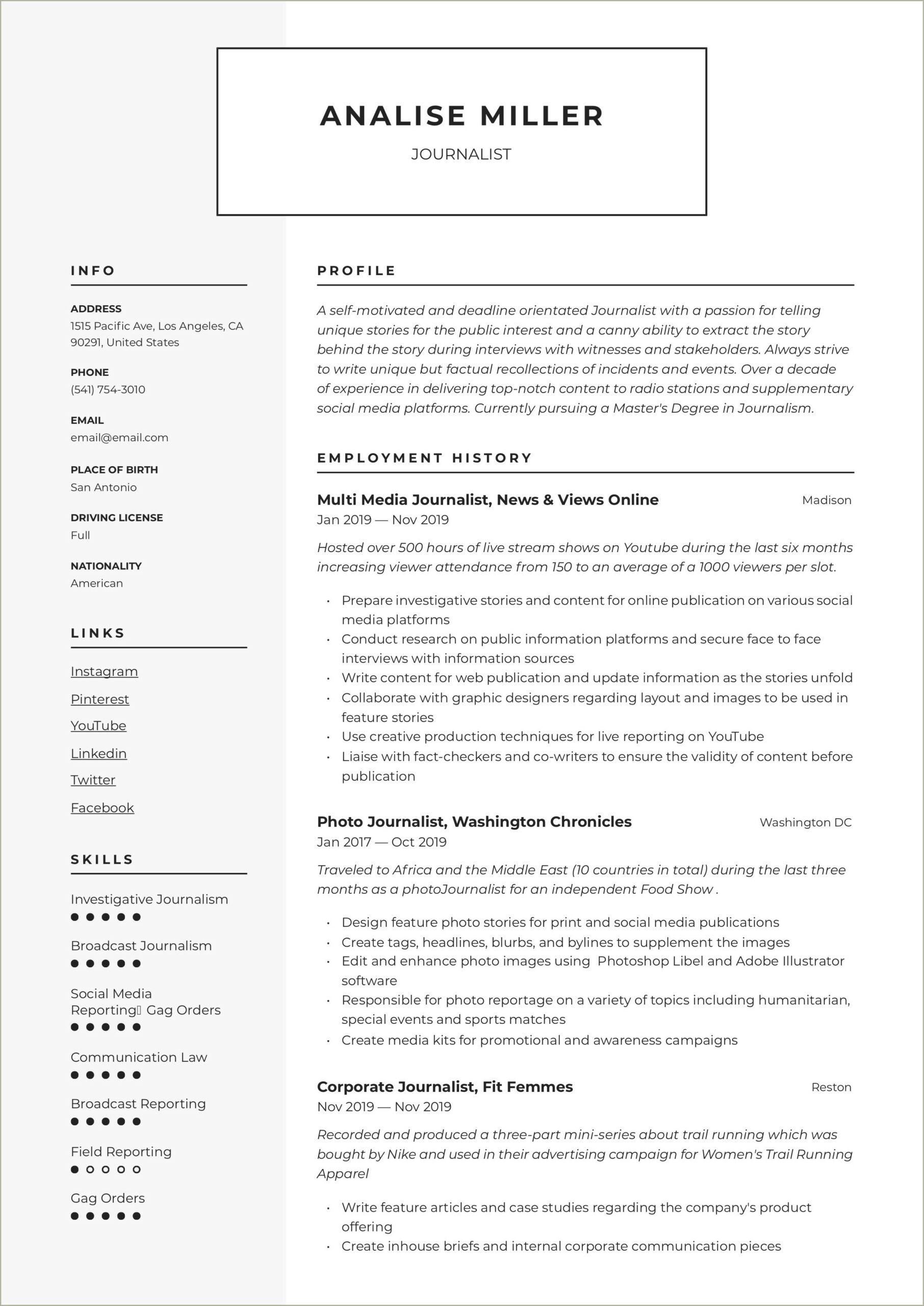 Summary Of A Radio And Television Resume