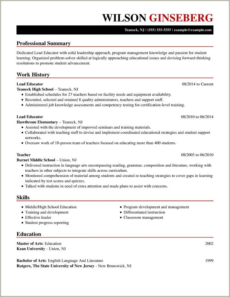 Summary Of Current Teaching Jobs On Resume