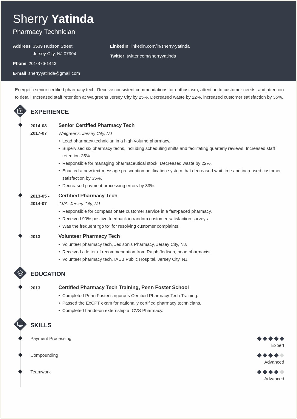 Summary Of Pharmacy Tech Skills Resume