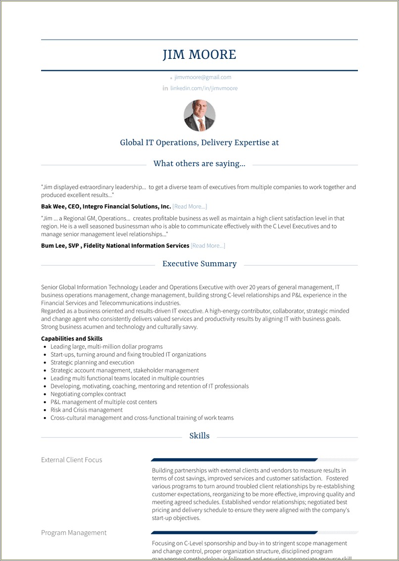 Summary Of Qualifications For A Vice President Resume