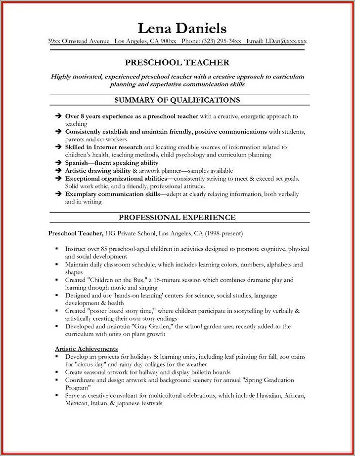 Summary Of Qualifications For Resume Teacher