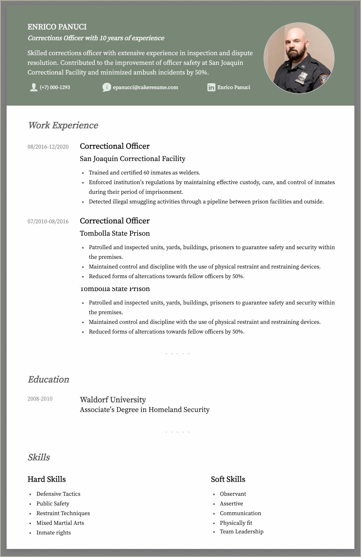 Summary Of Qualifications On Resume Correctional Officer