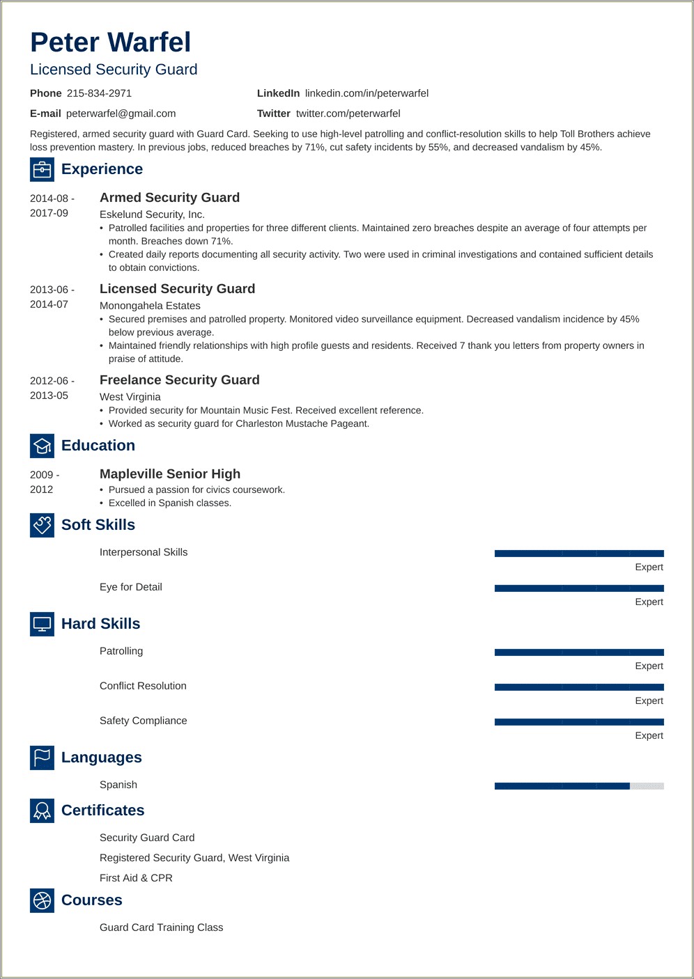 Summary Of Qualifications On Resume For Security Officeer