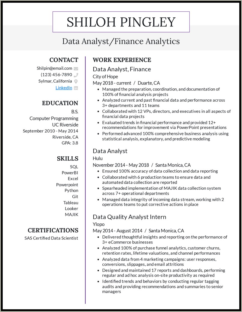 Summary Of Qualifications Resume Data Scientist