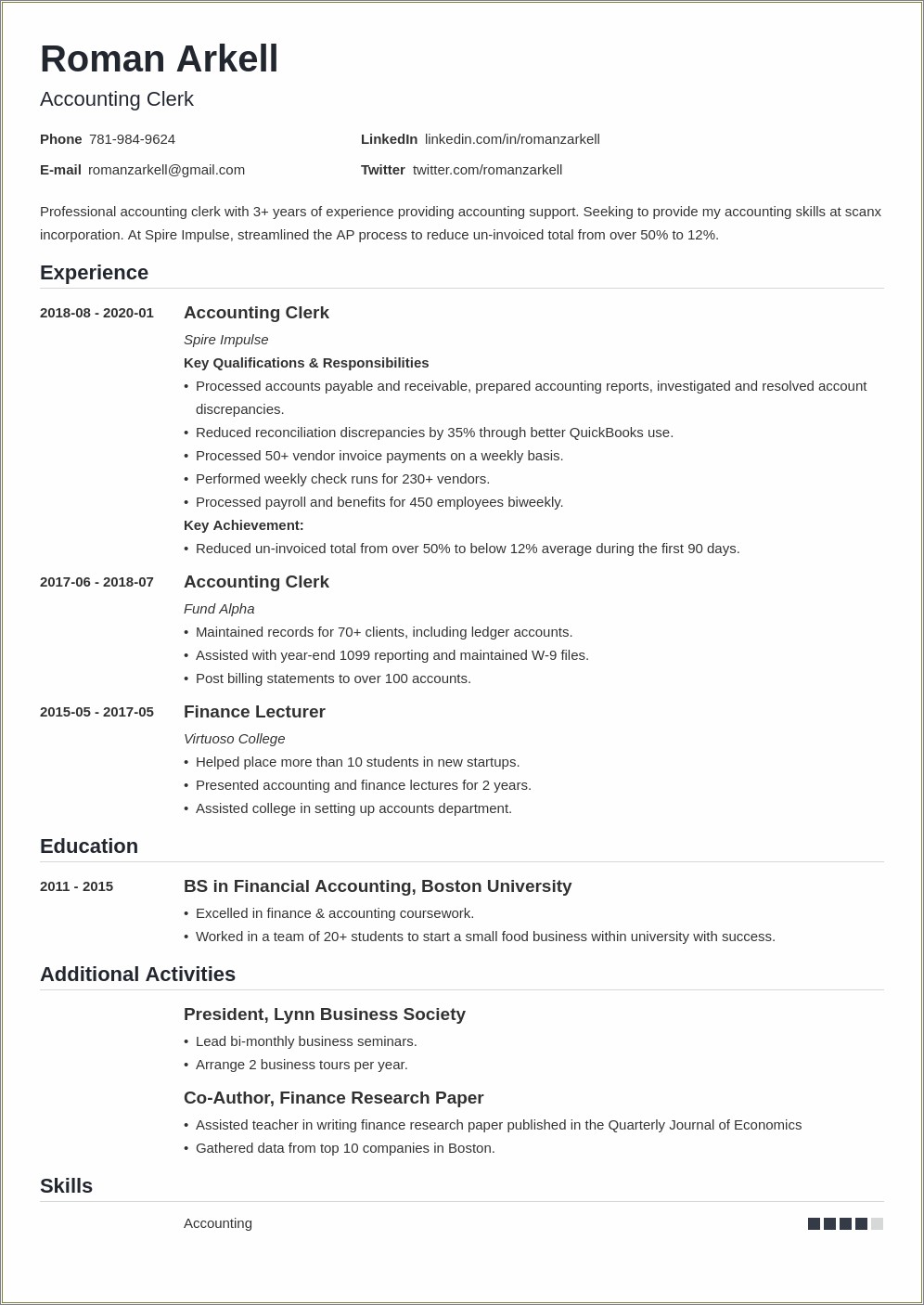 Summary Of Qualifications Sample Resume Accounting