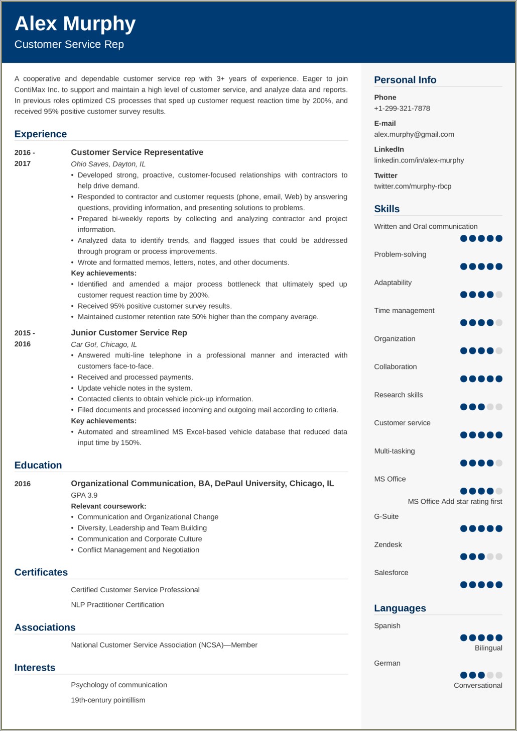 Summary Of Qualifications Sample Resume For Customer Service