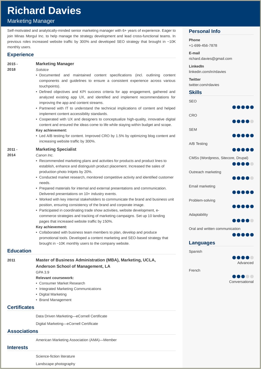 Summary Of Qualifications Sample Resume Marketing