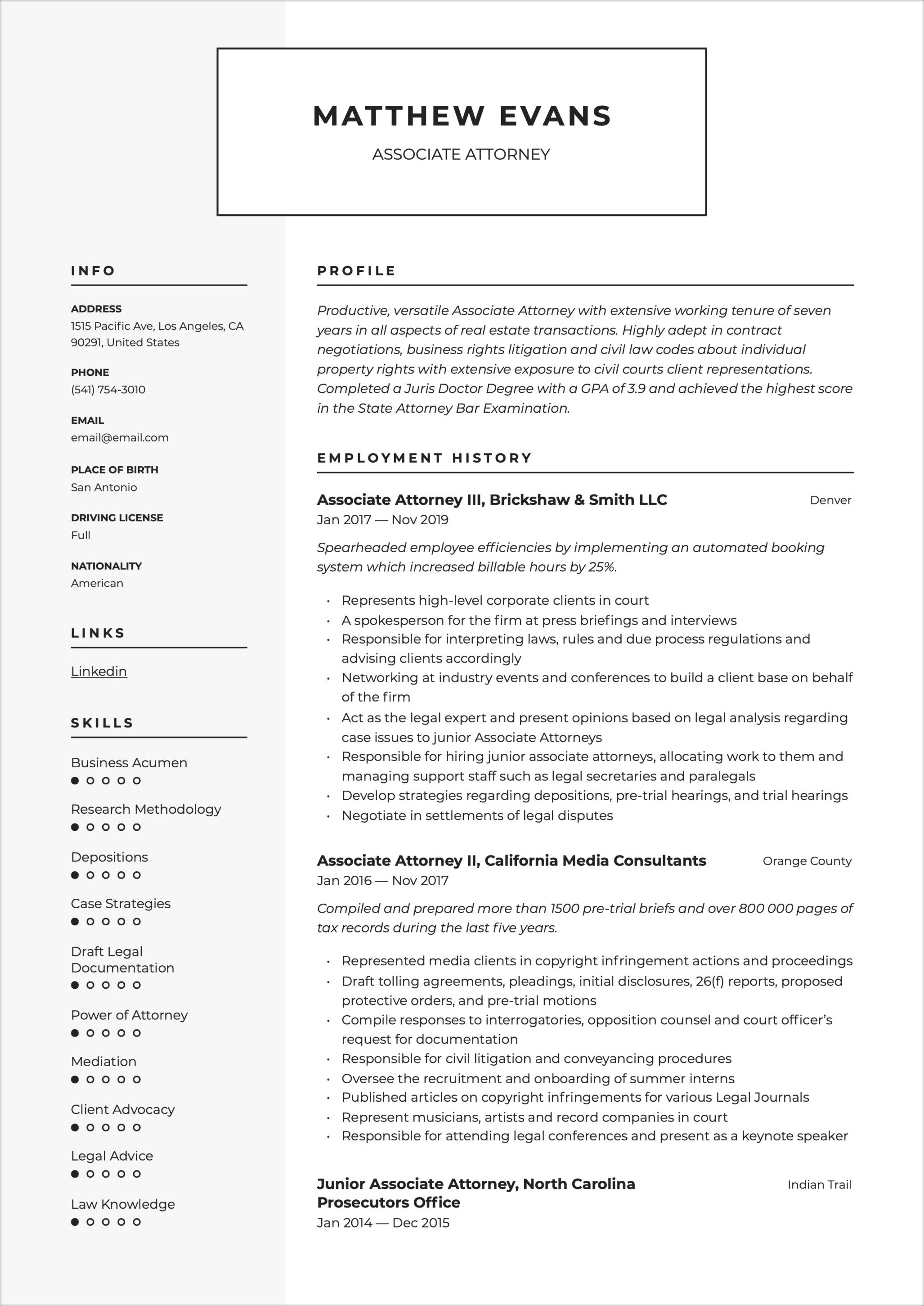 Summary Of Skills Civil Litigation Resume