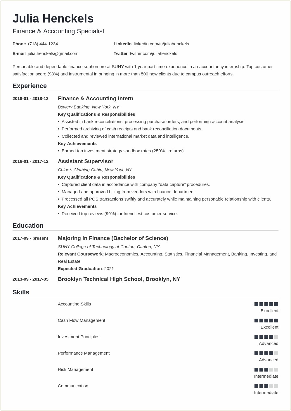 Summary On A Resume For College Student