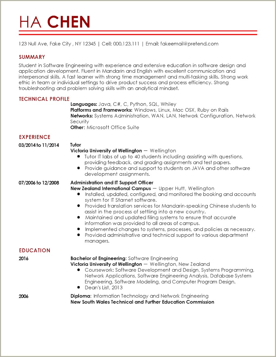 Summary On Resume Example For Softwaer Engineer