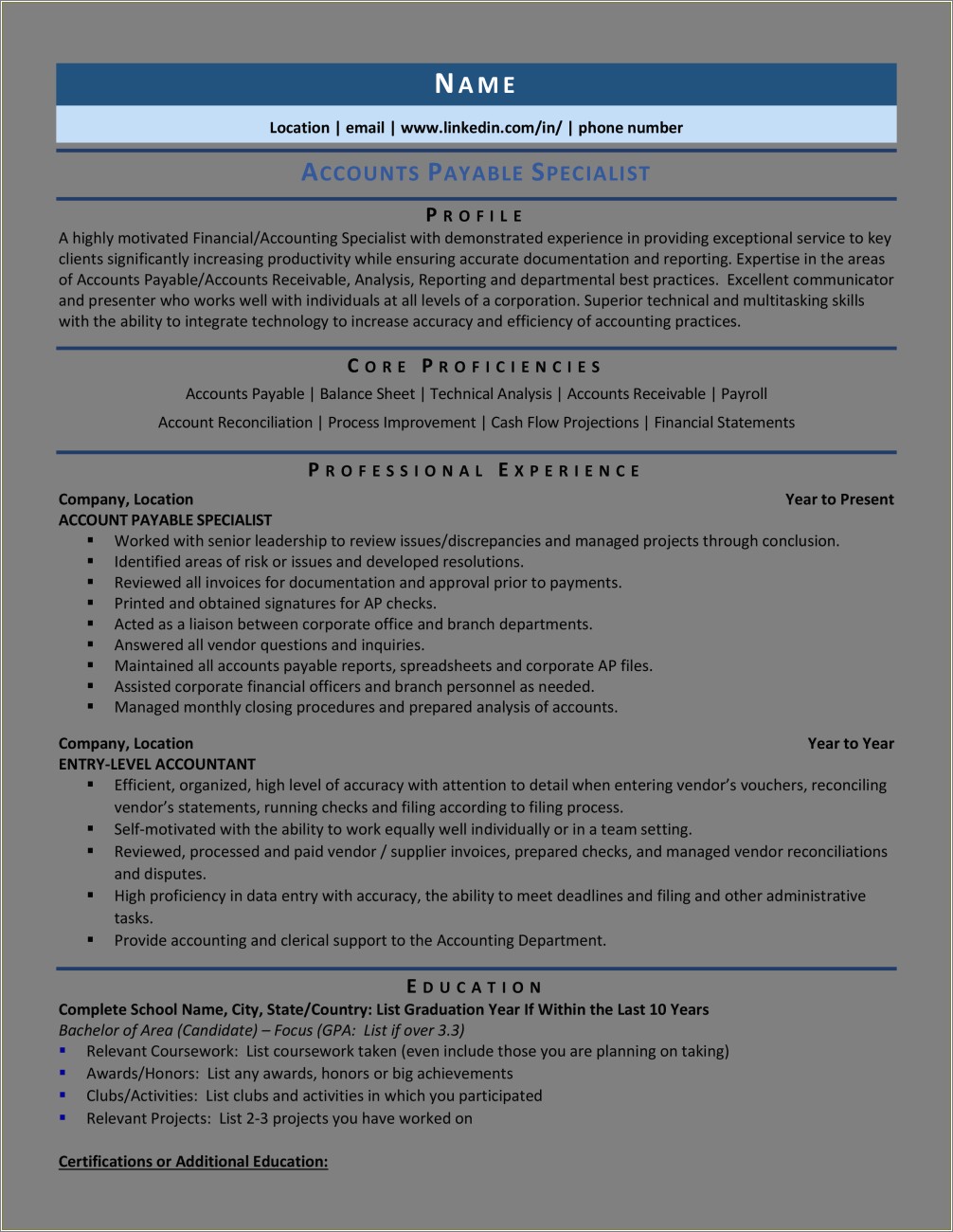 Summary On Resume For Accounts Receivable